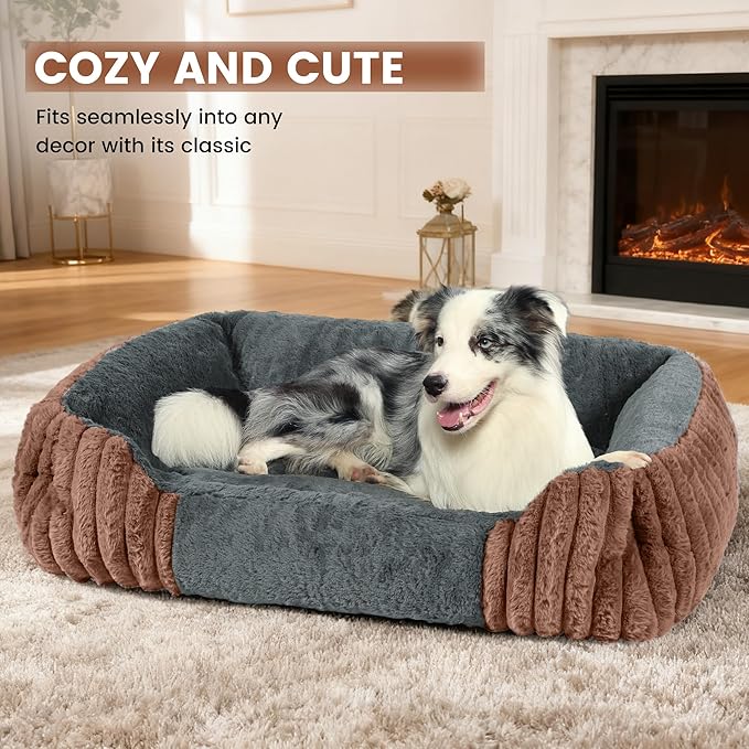 Dog Beds for Small Dogs 28x20 Inch, Comfort-Sided Orthopedic Dog Bed Couch with Breathable Shredded Memory Foam, Faux Rabbit Fur Pet Bed, Non-Detachable, Non-Slip, Machine Washable