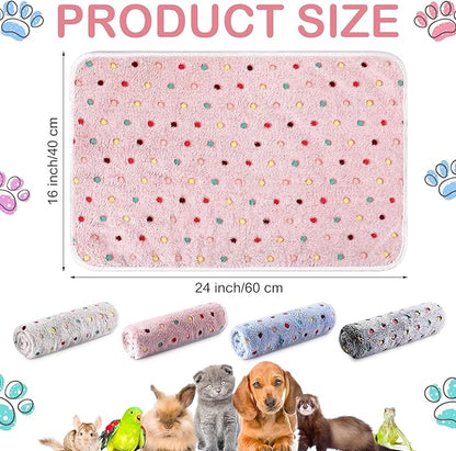 Reginary 4 Pcs Waterproof Guinea Pig Blankets Washable Small Animal Fleece Bedding Guinea Pig Cage Liners Reusable Training Pads Pet Pee Pad Sleep Mat for Hamster(Colorful Dot,24 x 16 Inch)