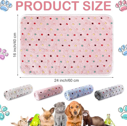 Reginary 4 Pcs Waterproof Guinea Pig Blankets Washable Small Animal Fleece Bedding Guinea Pig Cage Liners Reusable Training Pads Pet Pee Pad Sleep Mat for Hamster(Colorful Dot,24 x 16 Inch)