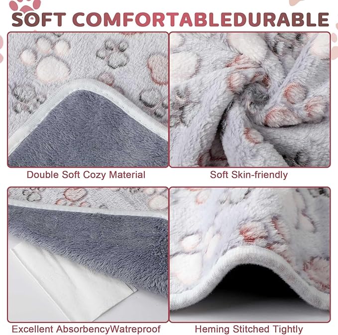Reginary 4 Pcs Waterproof Guinea Pig Blankets Washable Small Animal Fleece Bedding Guinea Pig Cage Liners Reusable Training Pads Pet Pee Pad Sleep Mat for Hamster(Adorable Paw,24 x 16 Inch)