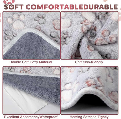 Reginary 4 Pcs Waterproof Guinea Pig Blankets Washable Small Animal Fleece Bedding Guinea Pig Cage Liners Reusable Training Pads Pet Pee Pad Sleep Mat for Hamster(Adorable Paw,24 x 16 Inch)