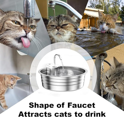 Cat Water Fountain Stainless Steel - 135OZ / 4L Large Capacity Pet Water Fountain for Cats Indoor - Ultra-Quiet Pump for Cats, Dogs Water Bowl Dispenser - Pets Feeding & Watering Supplies
