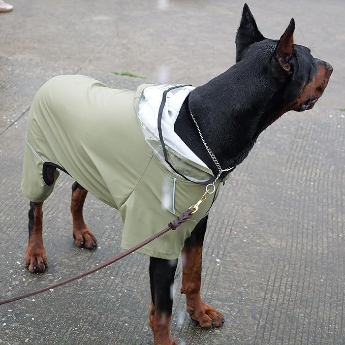 Four-Legged Full Coverage Waterproof Dog Raincoat with Reflective Features Pet Raincoats for Large Medium Small Dogs Khaki XS