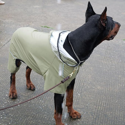 Four-Legged Full Coverage Waterproof Dog Raincoat with Reflective Features Pet Raincoats for Large Medium Small Dogs Khaki S