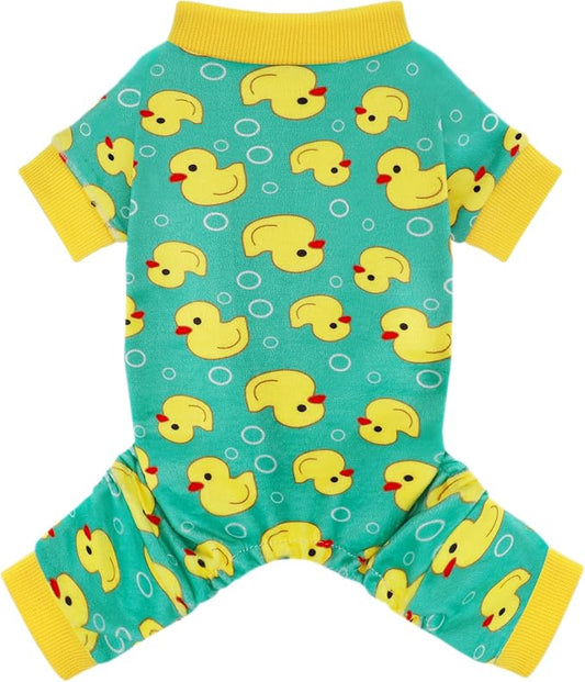 Paiaite Dog Pajamas Onesie: Comfortable Four-Legged Apparel for Small, Medium, & Large Dogs, Polyester Material for Comfort, Wrinkle Resistance, Moisture Wicking, and Stretchiness Yellow Duck XS