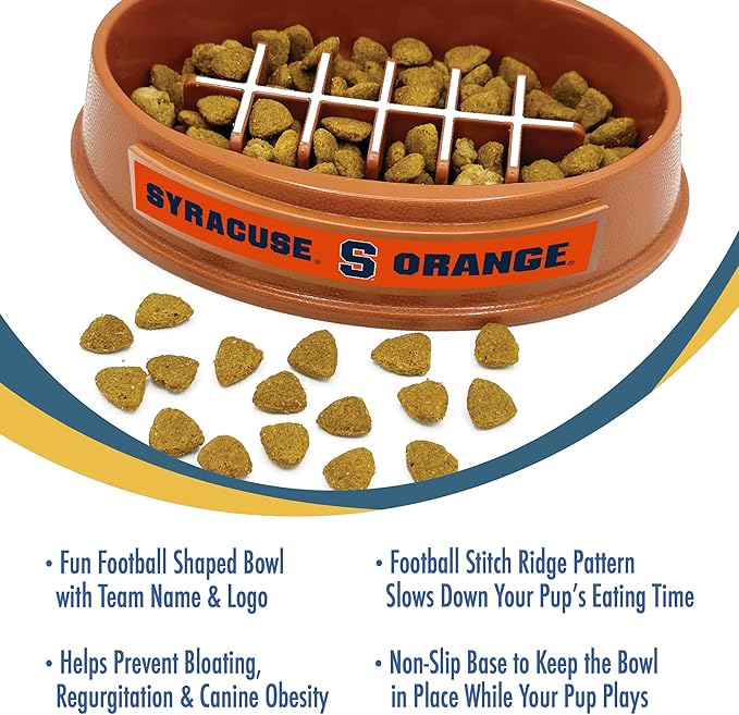 NCAA Super-Bowl - Syracuse Orange Slow Feeder Dog Bowl. Football Design Slow Feeding Cat Bowl for Healthy Digestion. Non-Slip Pet Bowl for Large & Small Dogs & Cats