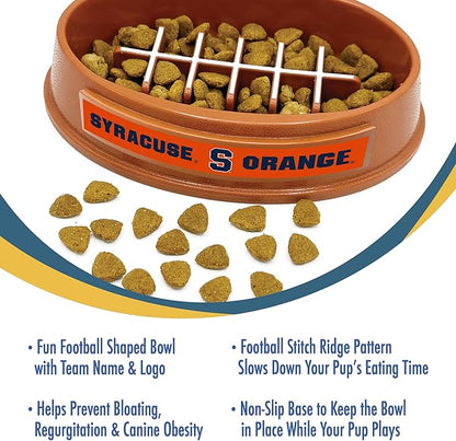NCAA Super-Bowl - Syracuse Orange Slow Feeder Dog Bowl. Football Design Slow Feeding Cat Bowl for Healthy Digestion. Non-Slip Pet Bowl for Large & Small Dogs & Cats