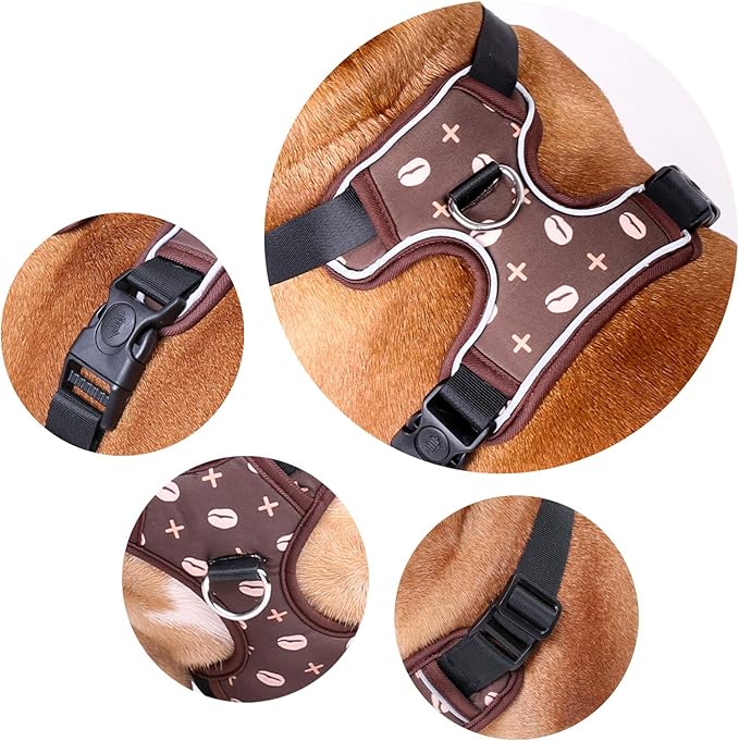 iChoue French Bulldog Vest Harness and Leash Set Adjustable No Pull Soft Padded with Locked Buckle for Frenchie Pug English Boston Terrier Dogs, Coffee Bean, Small
