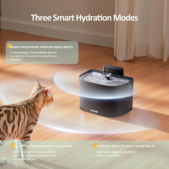 PET LAYSON Pumpless Cat Water Fountain, App Remote Control Smart Cordless Rechargeable Battery Operated, 3.6L/122oz 2.4G Wi-Fi Dog Water Dispenser, 2 Filters,2 Nozzles(Black, M1 Pro)
