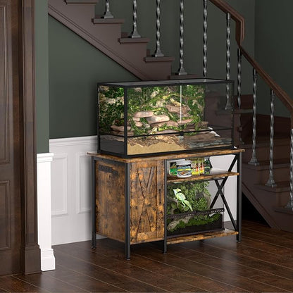 Herture 40-120 Gallon Reptile Tank Stand with Power Outlet, Terrarium Stand with Storage Cabinet, 48" X 24" Tabletop, Reptile Terrarium,Turtle Tank Rustic Brown PG08XYN