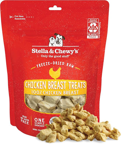 Stella & Chewy's Freeze-Dried Raw Chicken Breast Dog Treats - Single Ingredient, No Additives - Premium Training Treats - Perfect For Picky Eaters - 2.75oz Bag