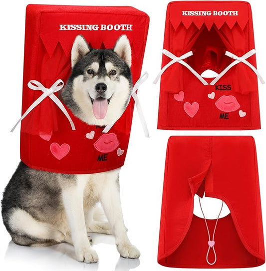 Solsew Valentine Dog Costume Kissing Booth Headpiece for Dog and Cats Cute Pup Kissing Booth Pet Headwear Costume Gift for Holiday Birthday Party(Red,L/XL)