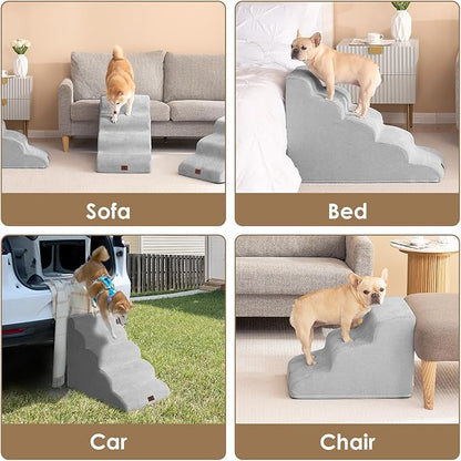 EHEYCIGA Curved Dog Stairs Ramp for Small Dogs 15.7" H, 3-Step Dog Steps for Couch Sofa and Chair, Pet Stairs for Cats, Non-Slip Balanced Pet Steps Indoor, Light Grey