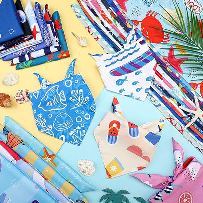 Huhumy 100 Pcs Ocean Dog Bandanas Bulk Pet Bibs Colorful Triangle Pet Ocean Scarf Bandanas for Medium Large Dogs Birthday Summer Beach Holiday Costume Decor