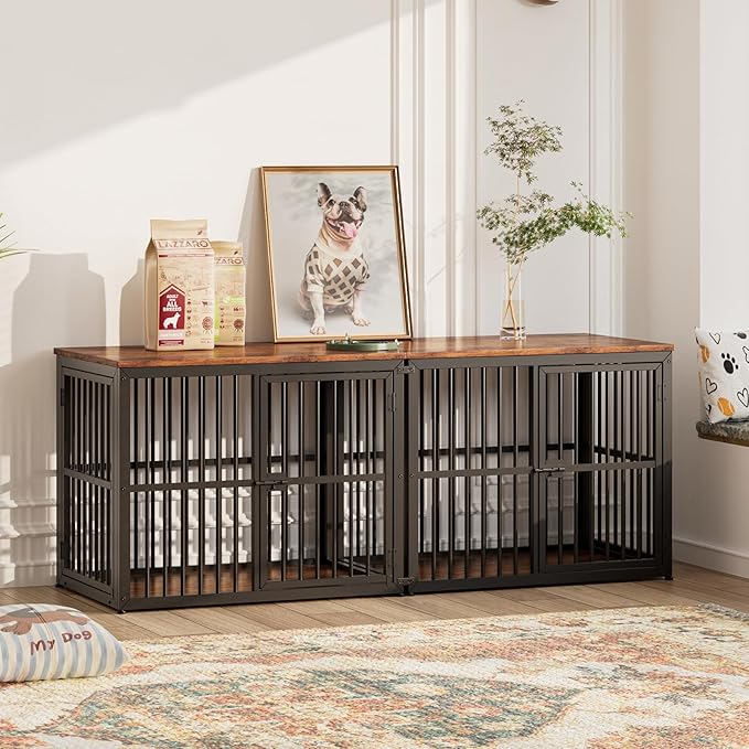 Lyromix 33'' Dog Crate Furniture with 3 Doors,Wooden Crate End Table Heavy Duty Indoor Puppy Cage for Small to Medium Dogs, Multiple Units Can be Combined, Rustic Brown