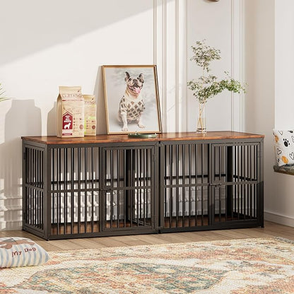 Lyromix 33'' Dog Crate Furniture with 3 Doors,Wooden Crate End Table Heavy Duty Indoor Puppy Cage for Small to Medium Dogs, Multiple Units Can be Combined, Rustic Brown