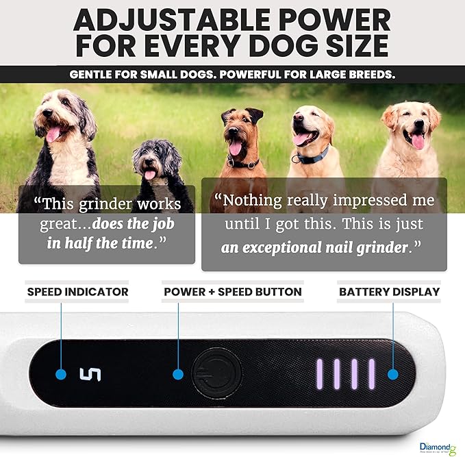 Diamondg Cordless Micro Dog Nail Grinder with Quiet Sound & LED Tip for Large & Small Dogs, 4hrs. Runtime - Electric Dog Nail Trimmer, Heavy Duty Rotary Tool Alternative to Toenail Clippers & Filers