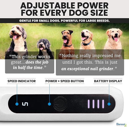 Diamondg Cordless Micro Dog Nail Grinder with Quiet Sound & LED Tip for Large & Small Dogs, 4hrs. Runtime - Electric Dog Nail Trimmer, Heavy Duty Rotary Tool Alternative to Toenail Clippers & Filers