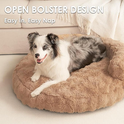 EHEYCIGA Large Dog Bed Sofa – Fluffy Faux Rabbit Fur Pet Couch for Medium and Large Dogs, Washable Removable Cover, Waterproof and Non-Slip, 36 Inch, Camel