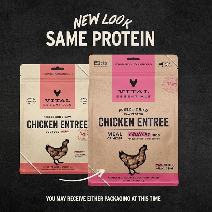 Vital Essentials Freeze-Dried Raw Chicken Crunchy Nibs | Complete Meal or Mixer Dog Food | 14 oz