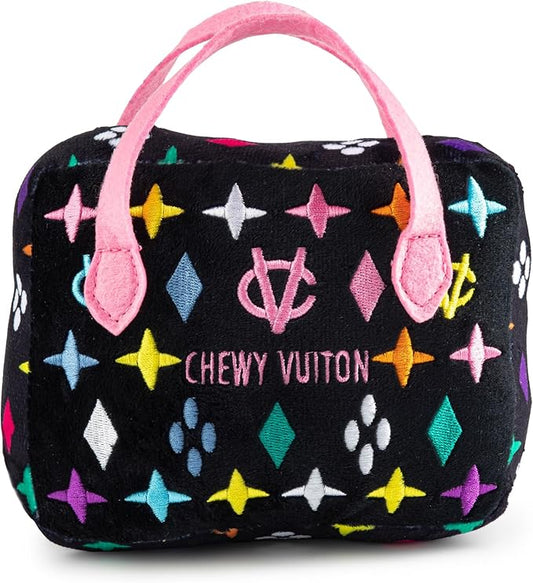 Haute Diggity Dog Black Monogram Chewy Vuiton Handbag, Plush Designer Dog Toys with Interactive Squeaker, Stimulating Pet Enrichment, Machine-Washable & Safe Materials for All Breeds, Size Large