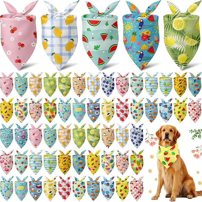 Sanwuta 60 Pcs Dog Bandanas Bulk Fruit Bibs Adjustable Cat Dog Bibs Triangle Scarf Holiday Pet Costume for Small to Large Pet (Fruit Pattern)