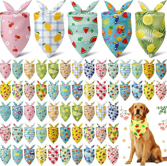 Sanwuta 60 Pcs Dog Bandanas Bulk Fruit Bibs Adjustable Cat Dog Bibs Triangle Scarf Holiday Pet Costume for Small to Large Pet (Fruit Pattern)