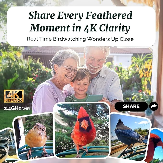 Beako™ Smart Bird Feeder with Camera, Lifetime AI Feature Included, Solar Panel - 4K Video Live Stream, 8MP Photos, Bird Species AI Identified, Bird Notification, Easy Setup, No Subscription Required