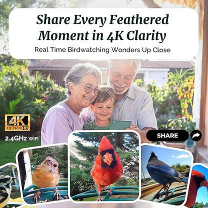 Kiwibit Beako™ Smart Bird Feeder with 4K Camera 4.4W Solar Roof for Outdoors - Ultra HD Live Stream & Photos, 10,000+ Bird Species AI-Identified, Real-Time Motion Detection, Easy Setup, Refill & Clean