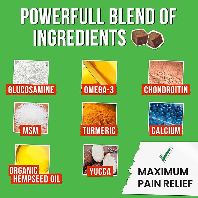 Hemp Treats - Dog Joint Supplement - Mobility Support Chews w/Glucosamine Chondroitin, Turmeric, MSM - Hip & Joint Chews - Joint Pain Relief Treats - 120Ct