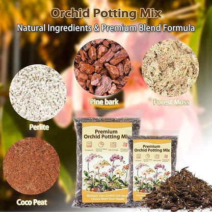 Orchid Potting Mix, Premium Orchid Soil for Repotting with Natural Pine Bark, Perlite, Coco Peat and Moss, Well-Draining Orchid Mix for Indoor Plant, Orchid, Succulents - 4QT