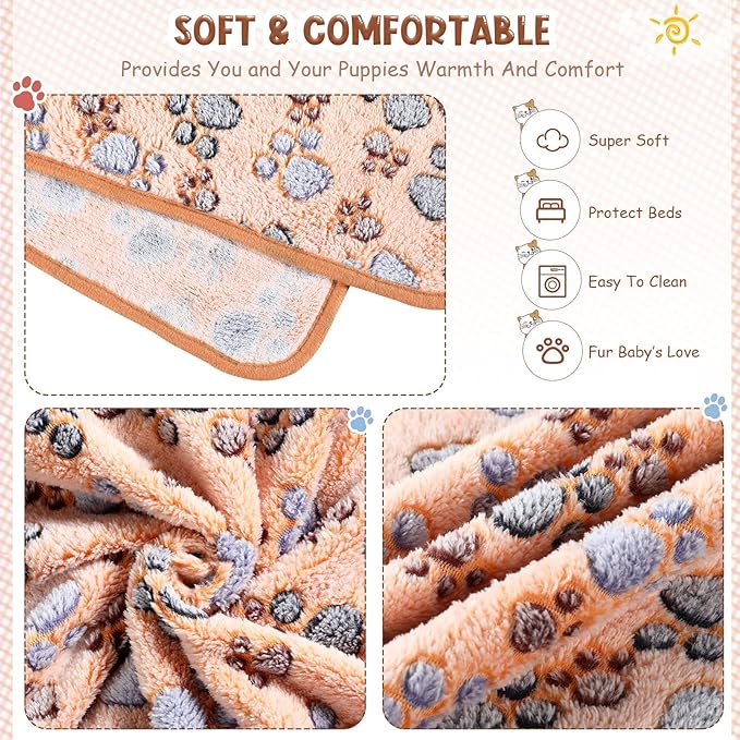 Tatuo 4 Pcs Dog Blanket for Pet Cat Blankets Indoor Puppy Teething Stuff Toys Paw Print Fleece Soft Blanket Sleep Mat for Guinea Pig Cage(White, Coffee, Pink, Purple,XXXX-Large(72 x 72 Inch),Square)