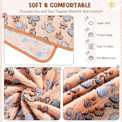 Tatuo 4 Pcs Dog Blanket for Pet Cat Blankets Indoor Puppy Teething Stuff Toys Paw Print Fleece Soft Blanket Sleep Mat for Guinea Pig Cage(White, Coffee, Pink, Purple,XXXX-Large(72 x 72 Inch),Square)