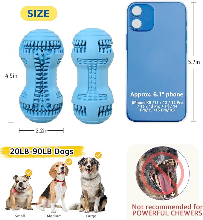 Durable Dog Chew Toy for Teeth Cleaning, Natural Rubber Dental Toy for Small Medium Dogs & Teething Puppies, Tough Chew Toy for Aggressive Chewers, Reduce Boredom and Keep Dogs Busy (Blue)