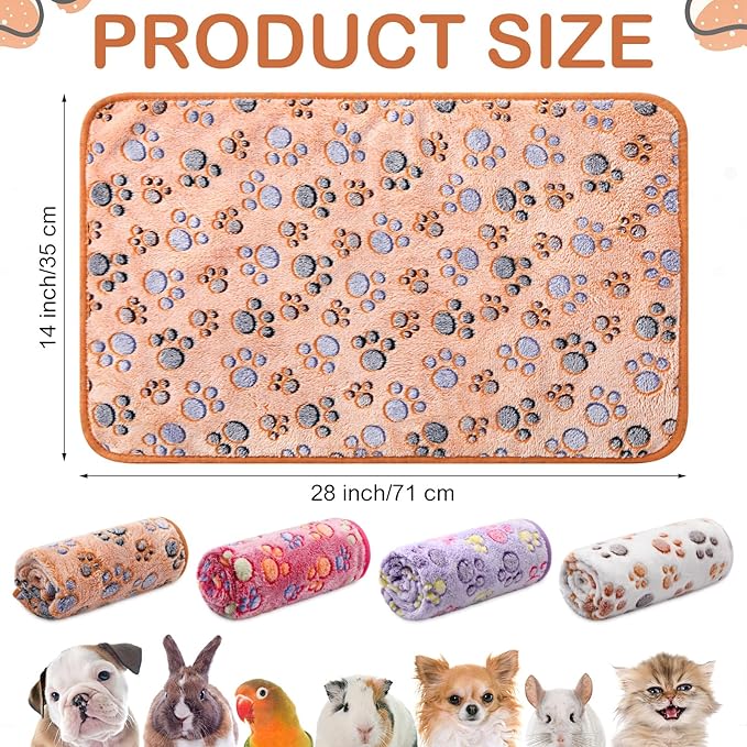 Reginary 4 Pcs Waterproof Guinea Pig Blankets Washable Small Animal Fleece Bedding Guinea Pig Cage Liners Reusable Training Pads Pet Pee Pad Sleep Mat for Hamster(Paw Print,28 x 14 Inch)