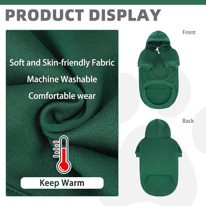 KOOLTAIL Basic Dog Hoodie - Soft & Warm Pet Hoodie Sweater with Leash Hole and Pocket, Dog Winter Coat, Cold Weather Clothes Sweatshirt for Small Medium Large Dogs Puppy Cat Boys Girls Deep Green M