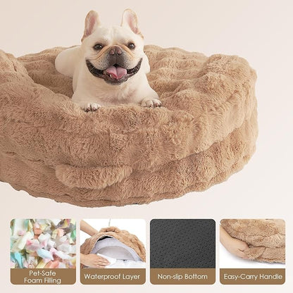 EHEYCIGA Large Dog Bed Sofa – Fluffy Faux Rabbit Fur Pet Couch for Medium and Large Dogs, Washable Removable Cover, Waterproof and Non-Slip, 36 Inch, Camel