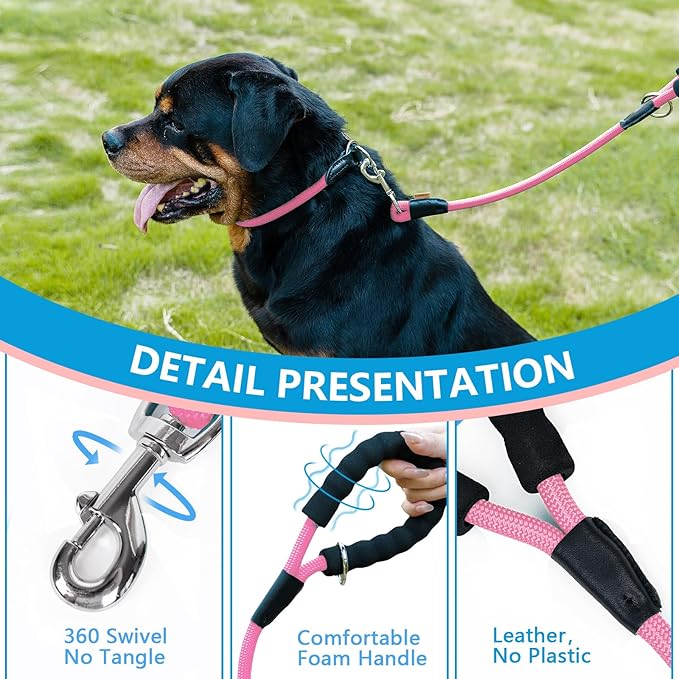 Dog Leash, Braided Rope Traction – Walking Training Lead for Small Dogs ((1/3") x 6FT, Pink)