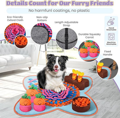 Snuffle Mat for Dogs 32''X20'' for Large Dogs with Dog Leash, Nosework Interactive Sniffing Mat for Cats Rabbits, Slow Feeding Mat for Foraging and Stress Relief (Red, 32"x20")