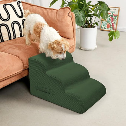 Dog Steps for Small Dogs, 4-Step Pet Ramp Stairs for High Beds and Sofa, Non-Slip Pet Stairs for Small Dogs and Cats, Removable and Easy to Clean Cover, Green