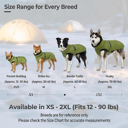 Puffer Dog Winter Coat for Rain and Snow, Water-Repellent and Windproof Jacket Keeps Dogs Warm and Dry, High Collar and Harness Opening Design, Ideal Dog Stocking Stuffer (Green, XX-Large)