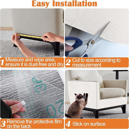 Cat Scratch Furniture Protector - 78.7" x 17" Trimmable Self-Adhesive Cats Claws Scratch Pads, DIY Cat Climbing Couch Protector for Scratch Post Cat Tree Replacement Indoor (Cream White)