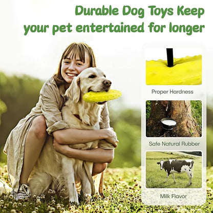 Toys for Aggressive Chewers, Tough Rubber Chew Toy, Squeaky Toy for Small, Middle and Large Dog Breeds (Chew, Cucumber, Yellow)