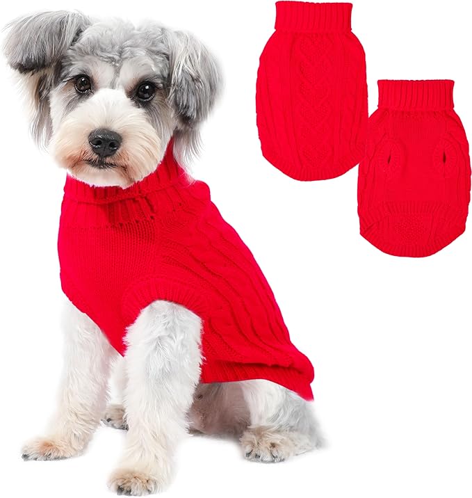 Dog Sweaters for Small Dogs Knit Dog Christmas Outfit Warm Winter Doggy Clothes Girl Chihuahua Clothes for Cold Weather Turtleneck Puppy Sweater Xmas Pet Cat Clothing (Red,S)