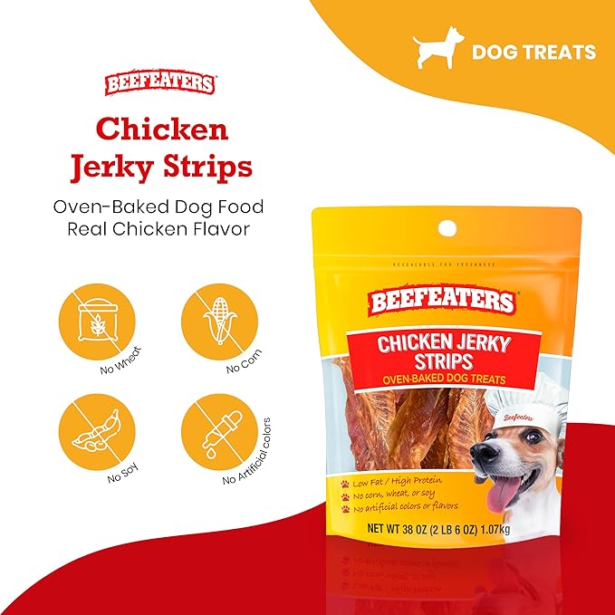 Beefeaters Chicken Jerky Strips for Dogs – Dog Treat. 100% Real Chicken Breast, Grain-Free, No Additives, Perfect for Training & Healthy Growth, Allergy-Friendly