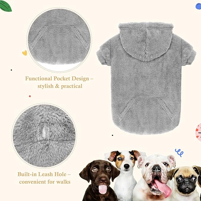 5XL Dog Sweaters for Large Dogs,Extra-Large Dog Hoodie,Warm Fuzzy Fleece Sweatshirt with Hood & Pocket,Leash Hole,Cozy Cold Weather Pet Clothes Sweater Hoodie for Large Dogs(Grey,5XL)