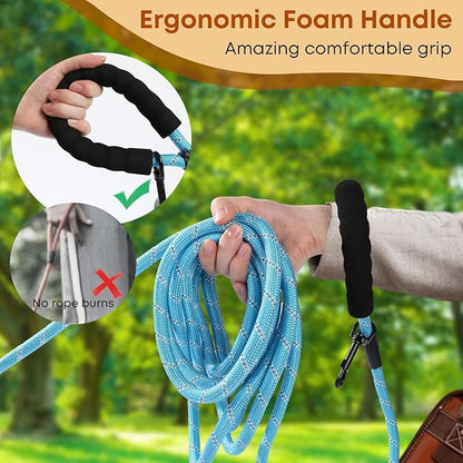 (2 Pack) Long Dog Leash for Dog Training 30FT, Lockable Hook Heavy Duty Dog Lead Tie Out Rope for Large Medium Small Dogs Outside Walking, Playing, Camping, or Yard(Black&Blue)