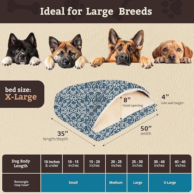 Snoozer Pet Products Luxury Rectangle Cozy Cave, Wag Collection, Extra Large, Ramey Oxford