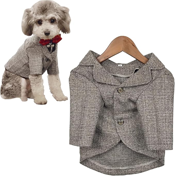 Dog Clothes Pet Plaid Suit Dog Tuxedo Costumes, Formal Gentleman Apparel Vest, Wedding Party Birthday Wear French Bulldog Pug Teddy Terrier (XXL, Brown Coat)