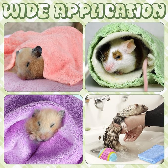 Newwiee 24 Pcs Guinea Pig Fleece Bedding Blankets Bulk Washable Small Animal Fleece Cage Liners Pet Wash Cloth Sleeping Mat Cover for Hamster Chinchilla Rabbit Hedgehog(11.8 x 11.8 Inch,Multicolor)